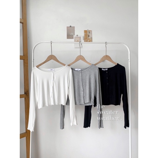 Áo croptop dài tay len mỏng cài cúc basic ( Ảnh thật ) | BigBuy360 - bigbuy360.vn