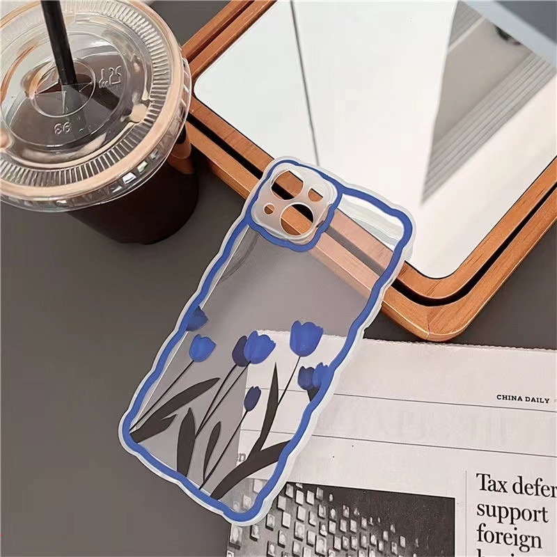 Ốp Điện Thoại Mềm Hình Hoa Tulip Xanh Dương Cho Iphone 11 12 13 Pro MAX X XR XS MAX 6 7 8 Plus