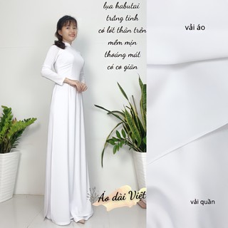 Áo dài trắng nữ học sinh đi học cấp 3 chụp hình kỷ yếu truyền thống may sẵn lụa habutai có lớp lót