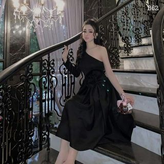 Váy lệch vai kèm hoa eo _ hàng thiết kế