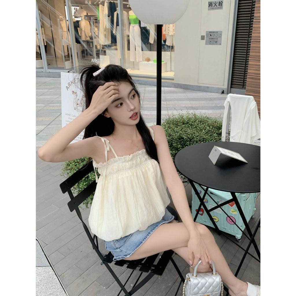 Xiaozhainv Áo Hai Dây Dáng Suông Ngọt Ngào Thời Trang Phong Cách Hàn Quốc Cho Nữ