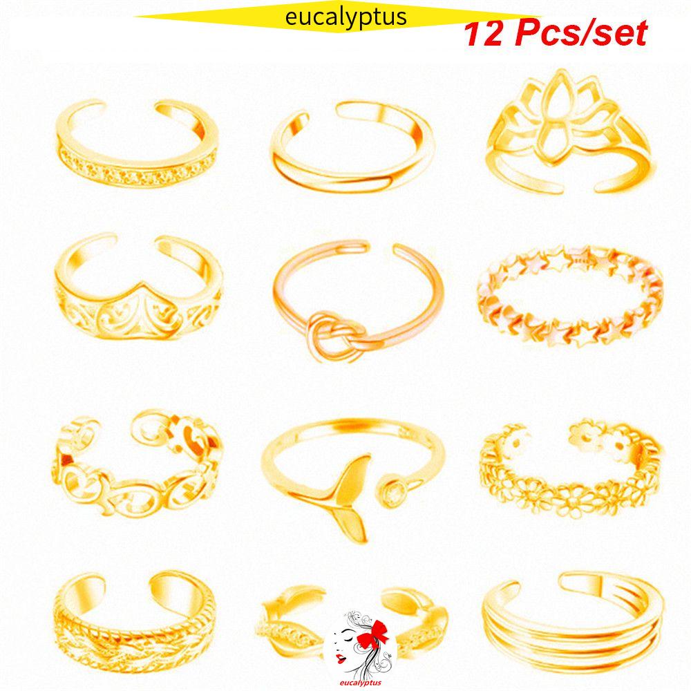 Set 12 nhẫn đeo ngón chân kích thước có thể điều chỉnh nhiều màu tùy chọn thời trang mùa hè cho nữ