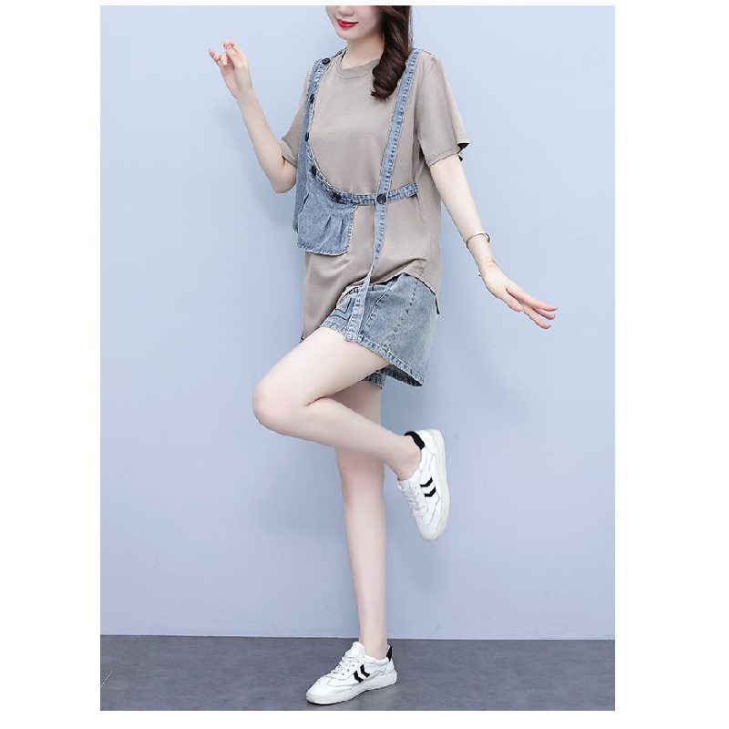 Áo Thun Tay Ngắn Giả Hai Lớp Dáng Rộng Thời Trang Cá Tính Cho Nữ