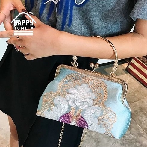 Túi đeo vai HAPPY HOMLIV thêu họa tiết phong cách Trung Hoa cổ điển