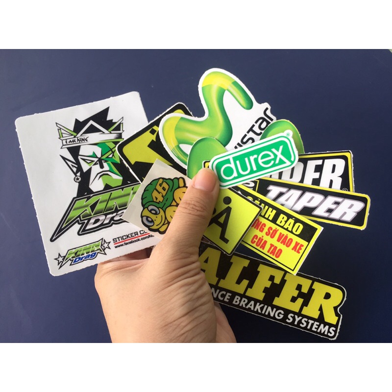 Bộ 11 logo xanh lá, decal dán xe máy, nón bảo hiểm... Sticker chống nước, bền màu. Hình dán