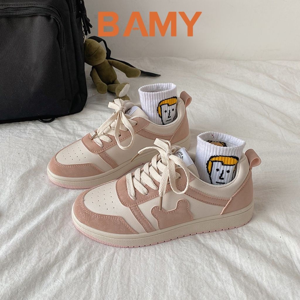 Giày thể thao nữ hình mặt gấu, Giày Sneaker nữ BAMY đế bánh mì dáng basic cao 3 phân