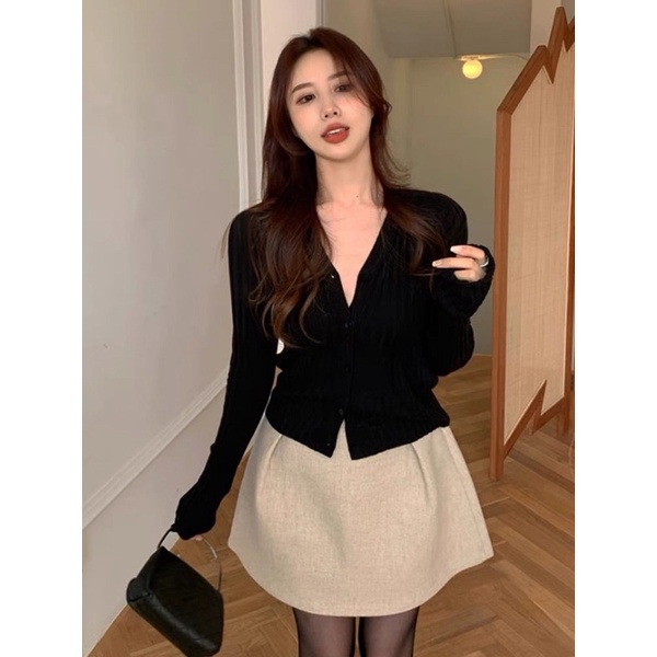 Áo khoác cardigan tay dài chất thun gân mềm co giãn 4c