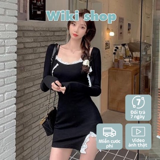 Set váy 2 món cực xinh - Set váy 2 dây kèm áo khoác ngoài chất thun freesize phom ôm có xẻ đùi phối ren cực xinh C312
