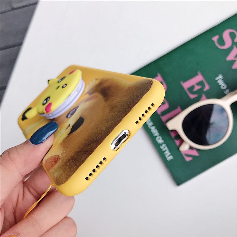 Ốp điện thoại mềm in hình Pikachu kèm giá đỡ và dây đeo cho Vivo Y91 V5S V7 Plus Y81 Y55S Y95 V9 Y71