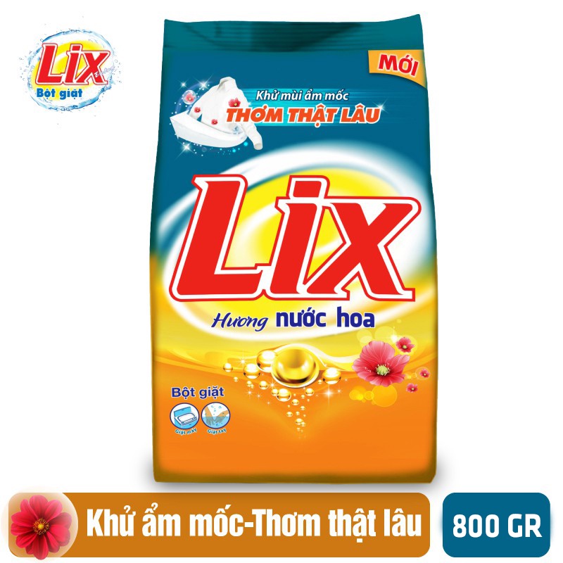 Bột giặt Lix đậm đặc hương nước hoa thơm mát 800gr PD014 giúp loại bỏ ẩm mốc làm sạch mọi vết bẩn cứng đầu giữ quần áo