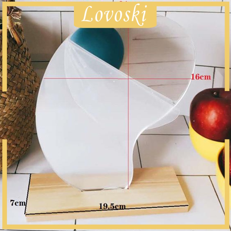 [LOVOSKI] Acrylic Mirrors Irregular Cosmetic Makeup Mirror Wooden Base Decor 24x16cm