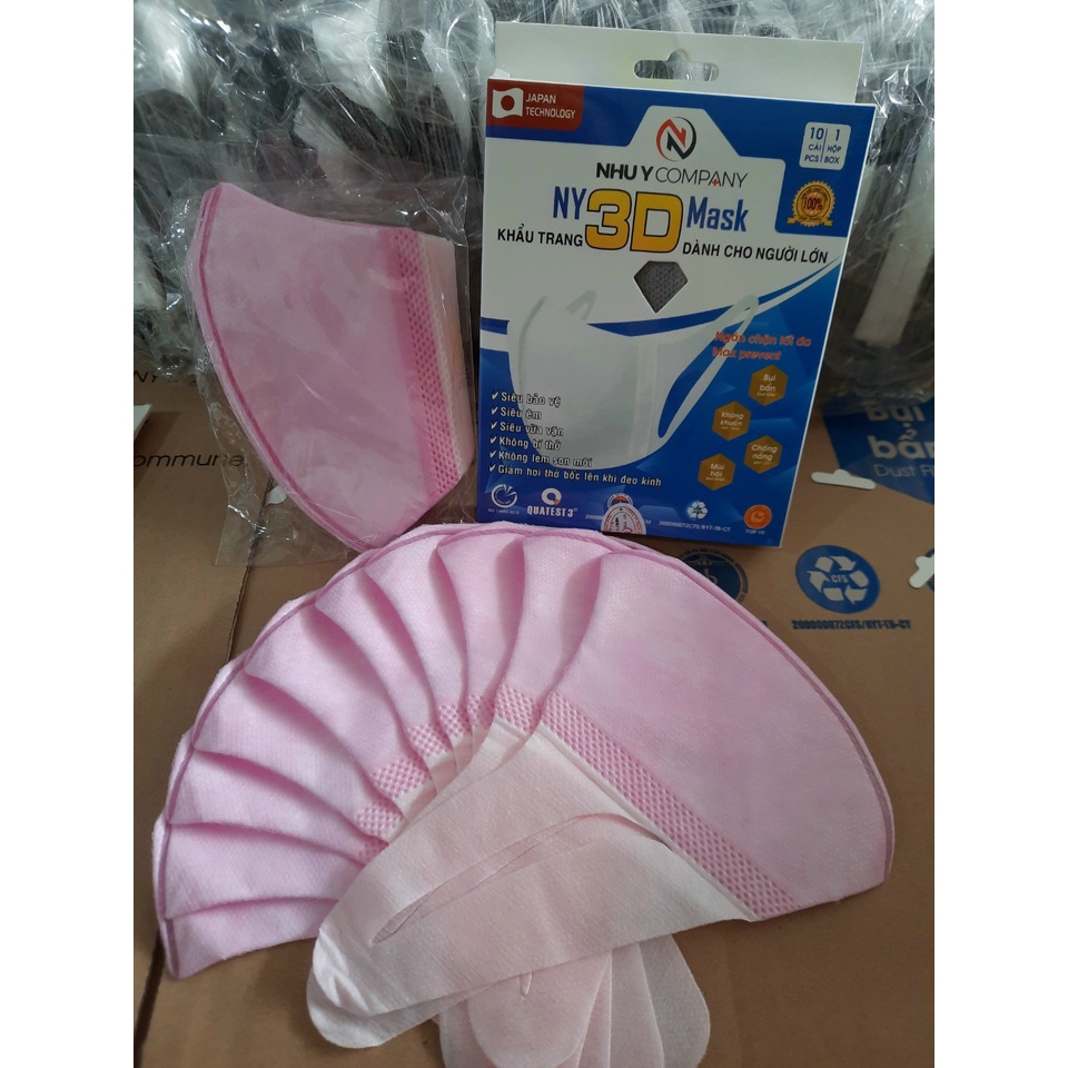 HỘP 10 CÁI KHẨU TRANG 3D CHO NGƯỜI LỚN NY 3D Mask Ngăn Bụi Kháng khuẩn Chống nắng Bảo vệ sức khỏe Sản xuất từ Cty Như Ý