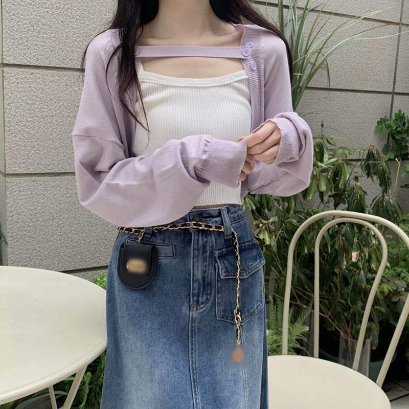 Áo Khoác Cardigan Dệt Kim Tay Dài Chống Nắng Cài Nút Phía Trước Thời Trang Mùa Hè Cho Nữ