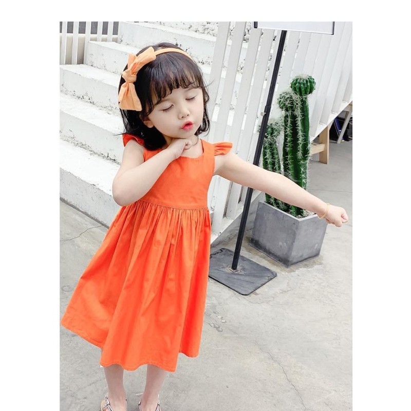 SET VÁY CAM THÔ ĐŨI TAY CÁNH TIÊN BUỘC NƠ SAU CHO BÉ GÁI