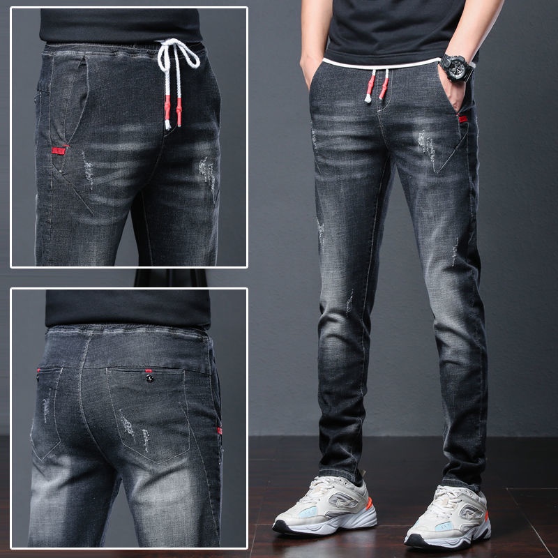 Quần Jean Baggy Lưng Thun Rút Dây Mùa Hè Trẻ Trung Cho Nam