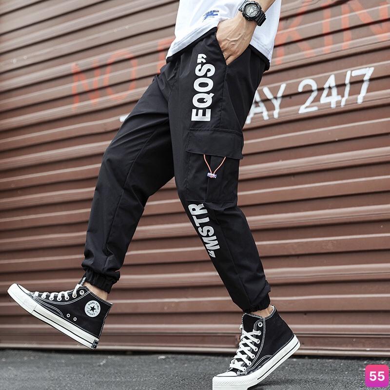 Quần Jogger Kaki thể thao lưng thun ống bó túi hộp đen kem phong cách M299