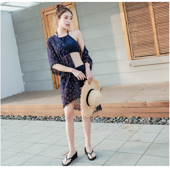 Bikini bộ bơi áo tắm yếm kèm áo choàng | BigBuy360 - bigbuy360.vn