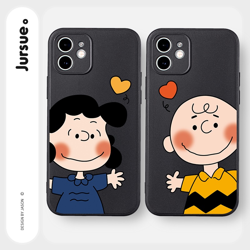 Ốp lưng JURSUE hoạt hình cặp đôi dễ thương đẹp đen cho iPhone 13 12 11 Pro Max SE 2020 X XR XS ip 8 7 6 6S Plus kute Y58