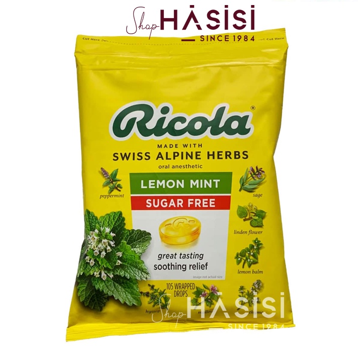 Kẹo Ngậm Thông Cổ Không Đường Thụy Sĩ RICOLA - Lemon Mint Sugar Free 105viên