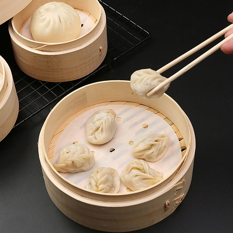 Set 100 Tấm Giấy Lót Xửng Hấp Bánh Bao Hình Tròn Bằng Tre
