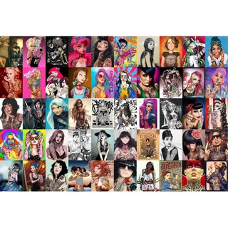 [Mua 5 Tặng 1] Set Decal Dán Tường Chủ Đề Girl Tattoo |  Tranh Dán Tường Cao Cấp Không Bay Màu Trang Trí Phòng , Quán