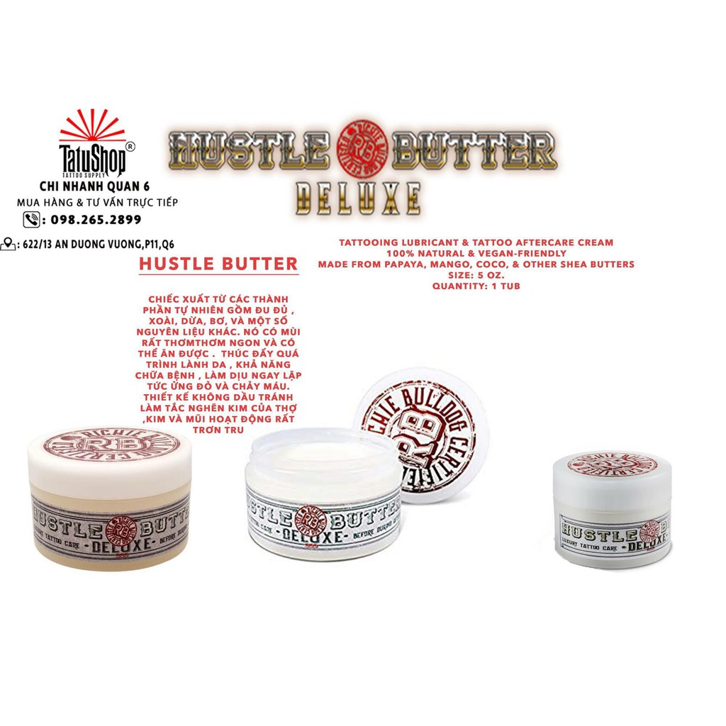 Kem Dưỡng Hình Xăm Hustle Butter - 5oz - 100% Tự Nhiên - Đặc Biệt Có Thể Ăn Được