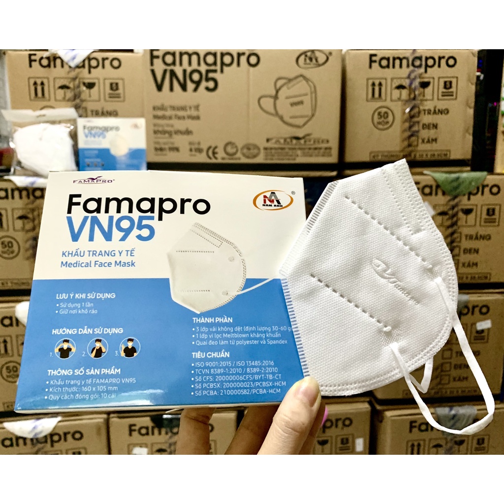 Khẩu trang y tế kháng khuẩn Famapro VN95 màu trắng 10 cái /hộp - Khẩu trang VN95 Nam Anh Famapro
