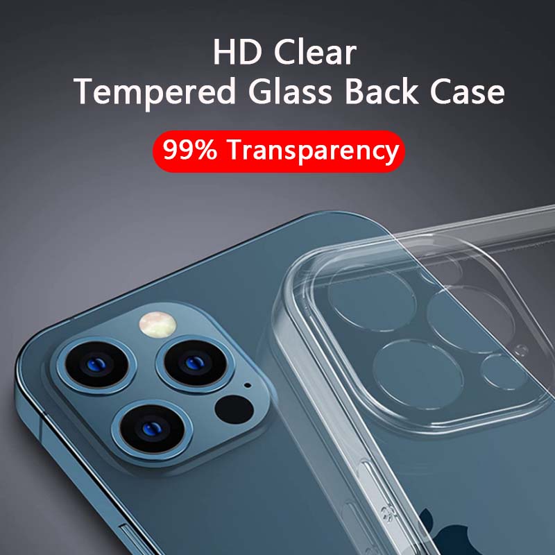 Ốp điện thoại TPU silicon mềm mặt sau kính cường lực HD trong suốt/ nhám thích hợp cho iPhone 13Mini 12 11 Pro Max XR XS
