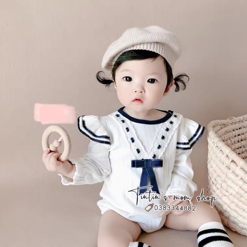 Sét body cotton nơ thủy thủ cho bé gái 0-24M