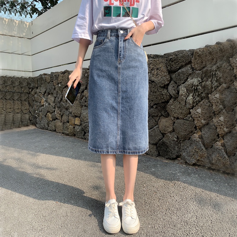 Chân Váy Jeans Dài Xẻ Tà Thời Trang Dành Cho Nữ
