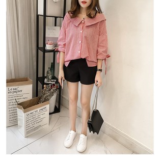 A93-Áo sơ mi kẻ sọc cỡ lớn nữ che bụng, BIGSIZE