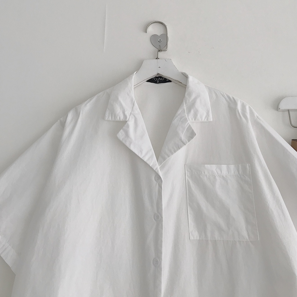 Sơ Mi Nữ Tay Ngắn JEM CLOSET  Màu Trắng Form Rộng GILTO Mix Đi Học Chơi 10371