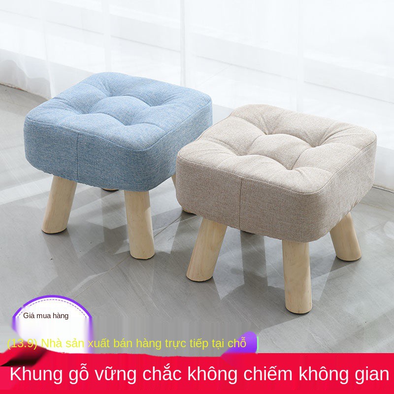 Ghế đẩu gỗ rắn chắc thời trang gia dụng người lớn ngồi xuyên phòng khách sofa thấp vải sáng tạo nhỏ băng <