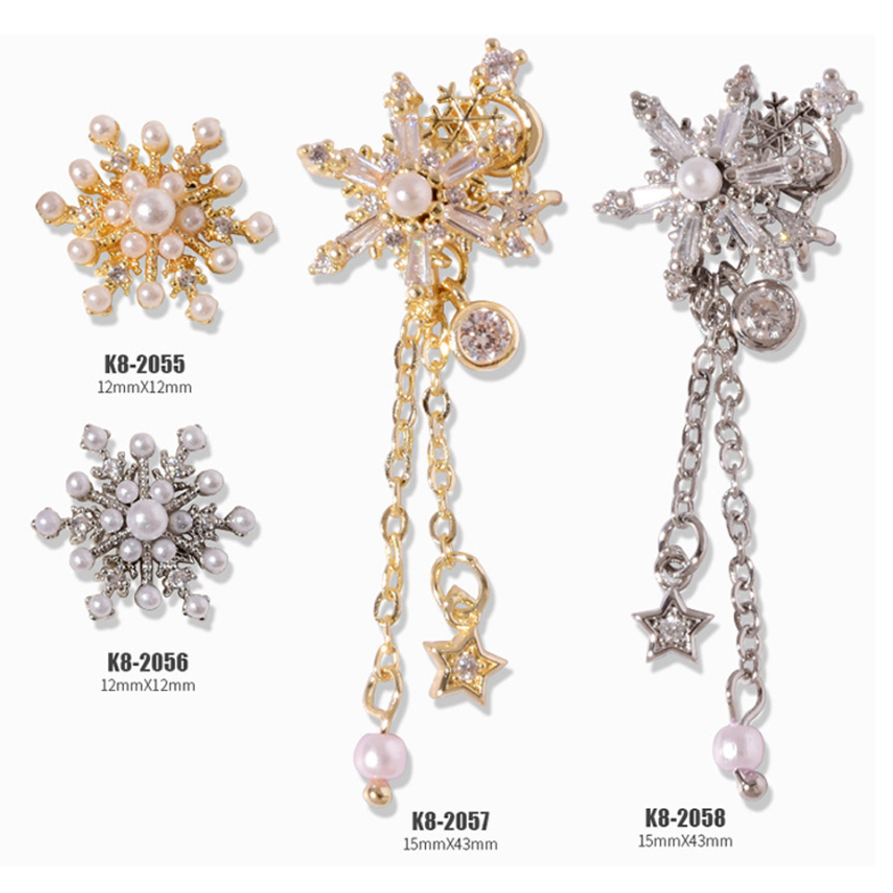 [Hàng mới về] Trang sức trang trí móng tay tự làm đính đá zircon nhân tạo hình bông tuyết 3D sáng bóng