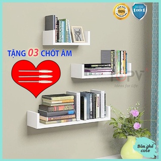 Giá sách treo tường kiêm kệ decor chữ U TopV kệ sách gỗ tủ để đựng đỡ kê vở cho bé nhỏ mini giá rẻ trắng Bàn ghế cute