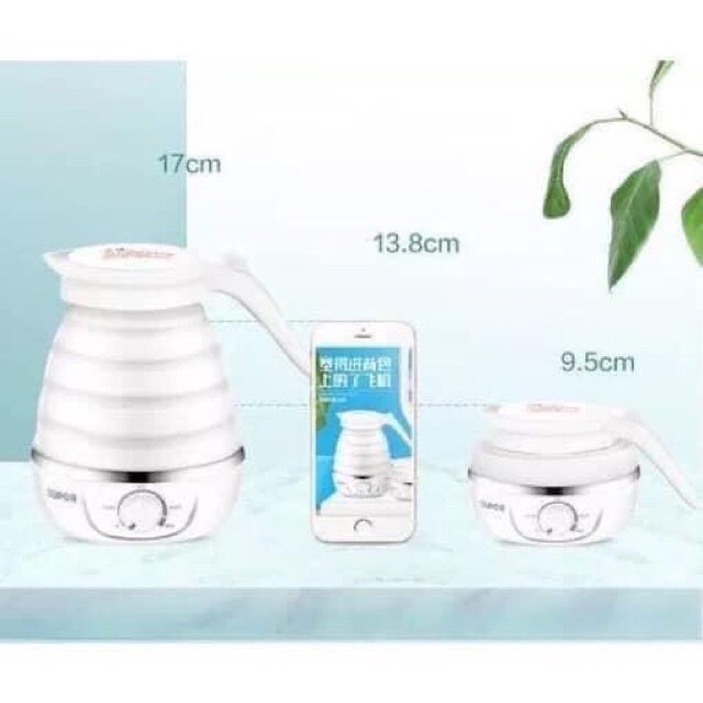 Ấm Đun Nước Điện Du Lịch Gấp Gọn Cao Cấp 700Ml Tặng Kèm Túi Đựng