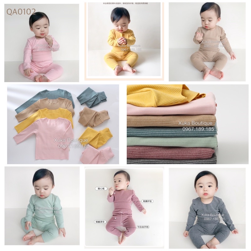 Bộ Mặc Nhà Giữ Nhiệt Cạp Cao Bé Trai Bé Gái - Xuka Boutique - Bộ Quần Áo Dài Tay Nỉ Nhung Thu Đông Cho Bé 9M đến 4Y