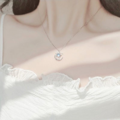 Nhỏ, mặt trăng rỗng, không phai màu, Vòng Cổ Bạc Sterling, nữ nhỏ, thiết kế 925 Thủy Triều, màu đỏ ins, lạnh, gió, chuỗi