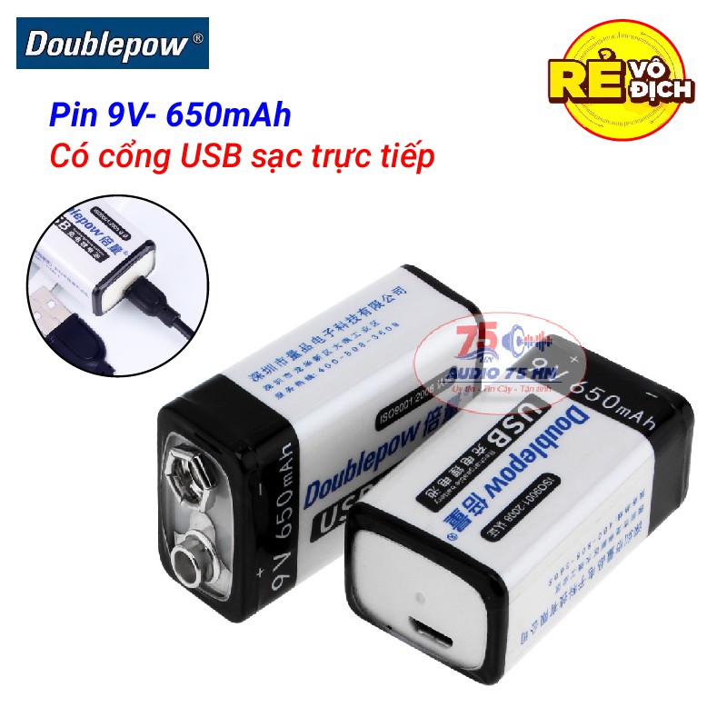 Pin Sạc Cổng Micro USB Doublepow 9V 6F22 650mAh