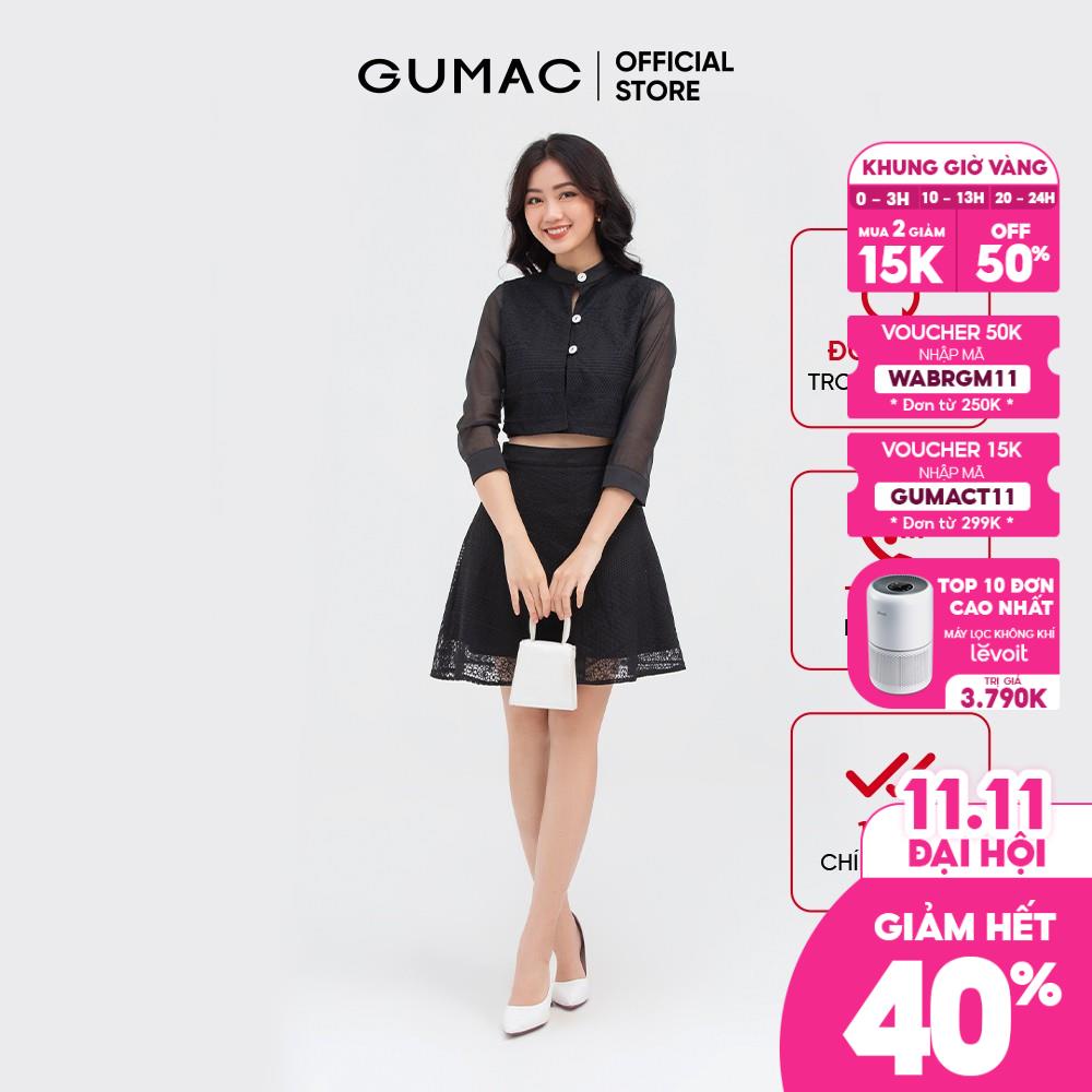 Chân váy nữ dáng xòe GUMAC ren phối tơ quyến rũ VB884