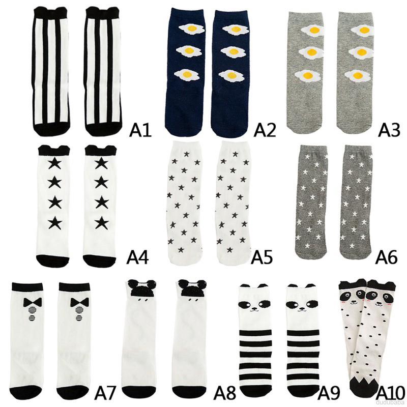 【dudubaba】Baby Kids Casual Cute Cartoon Striped Polkadot Breathable Elastic Long Socks 0~6 Years Old
