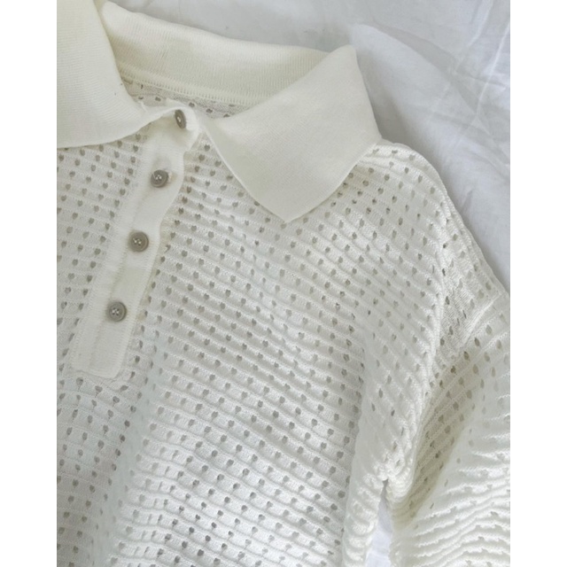 AN307-Polo trắng len dệt