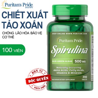 |CHÍNH HÃNG| Tảo soắn nhập khẩu Mỹ Spirulina 200 viên Puritans pride