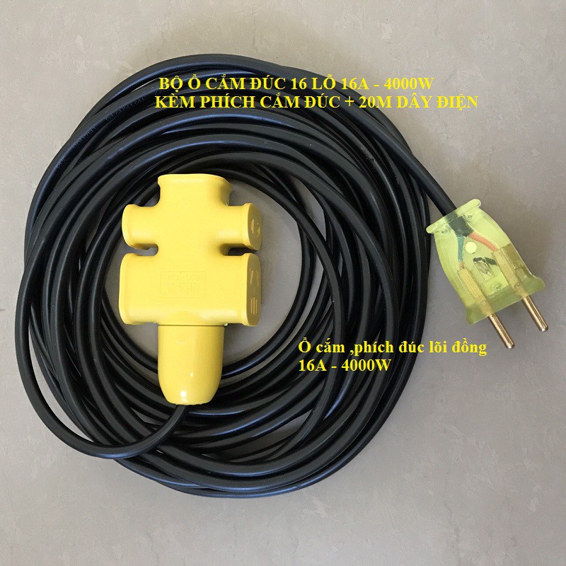 Cuộn Dây điện chính hang kèm 20m kèm ổ cắm đúc có đèn phích cắm không vở siêu chặt siêu bền