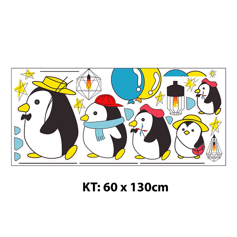 Decal dán tường siêu to tập đoàn chim cánh cụt