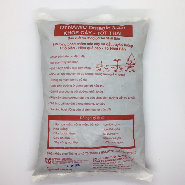 Phân hữu cơ đậm đặc Dynamic 3-4-3 D02 dinh dưỡng cao, an toàn cho cây 1kg