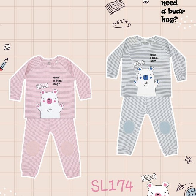 SL174 Bộ Dài Tay La pomme Hello baby bear cho bé trai, gái (6 tháng đến 5 tuổi)