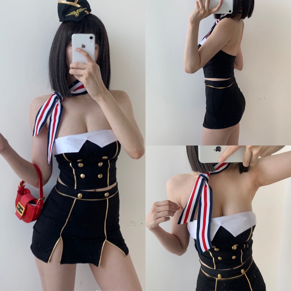 Váy ngủ cosplay cơ trưởng sexy quyến rũ kèm mũ