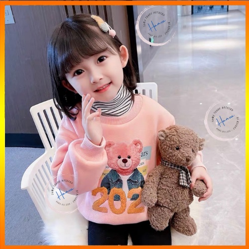 Bộ Nỉ Bông Dài Tay Dày Dặn Dành Cho Bé Gái Siêu Ấm Dễ Thương