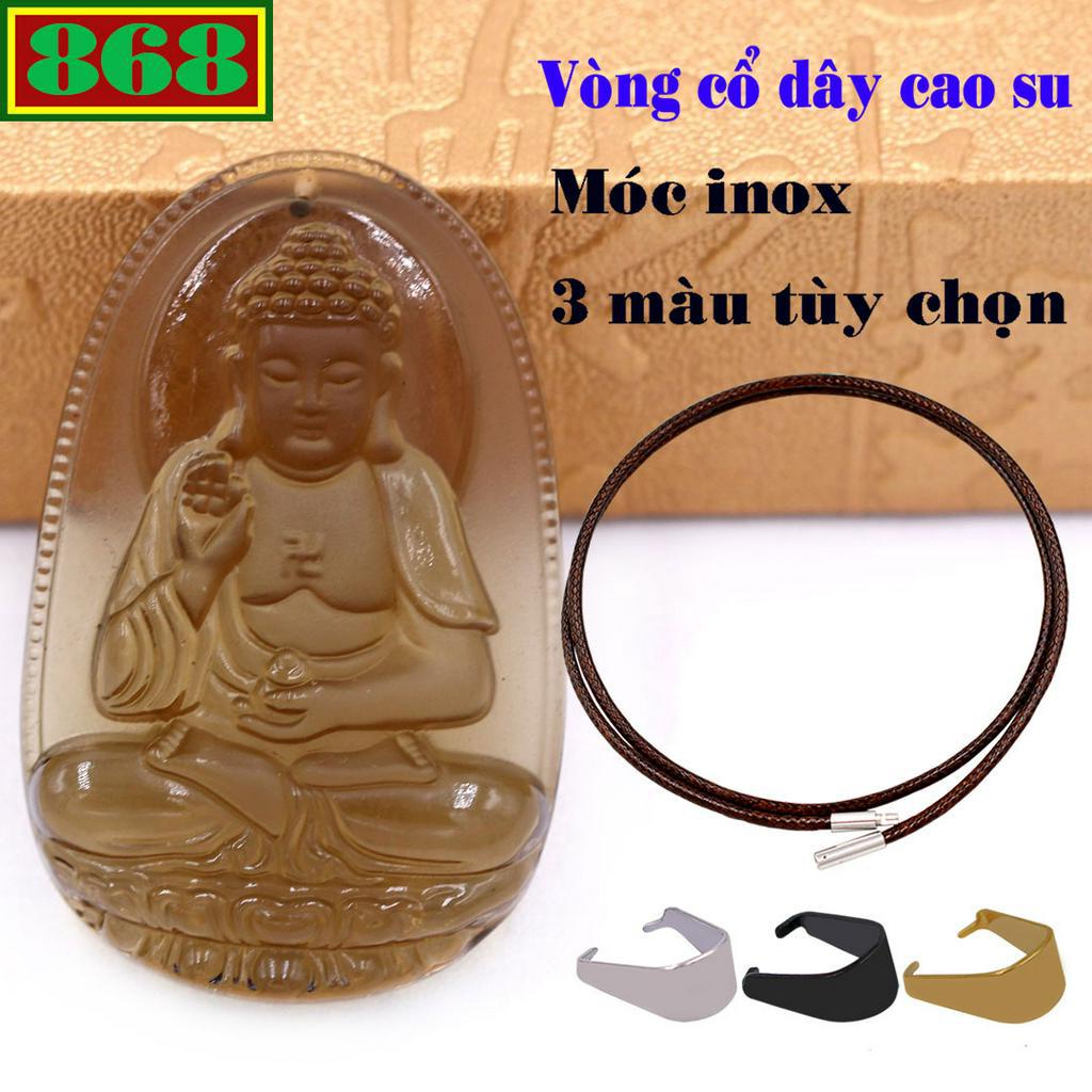 Mặt dây chuyền Phật A di đà 3.6 cm, 5 cm pha lê nâu kèm vòng cổ dây cao su nâu + móc inox, Mặt Phật bản mệnh